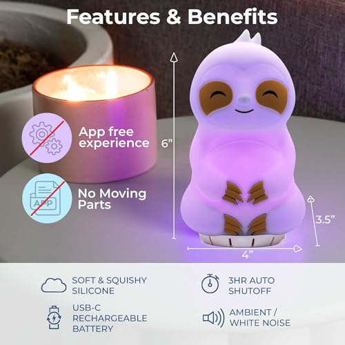 Mindsight 'Breathing Buddha' Guided Visual Meditation | 3 Modes to Slow Your Breathing & Calm Your Mind | Stress & Anxiety Relief | Wellness Gift | Adults, Kids, Classrooms | USB Rechargeable - size: Sloth (Sound)