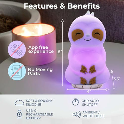 Mindsight 'Breathing Buddha' Guided Visual Meditation | 3 Modes to Slow Your Breathing & Calm Your Mind | Stress & Anxiety Relief | Wellness Gift | Adults, Kids, Classrooms | USB Rechargeable - size: Sloth (Sound)