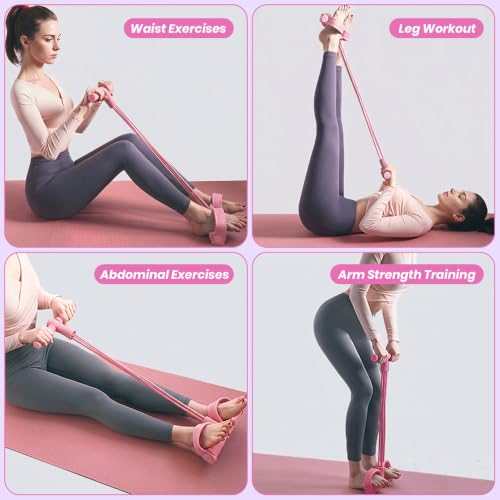 Resistance Bands Set for Women, 7-Piece Resistance Bands with Handles, Figure-8 Band & 5 Yoga Loop Bands, Medium Resistance for Home Gym, Pilates, Yoga, Stretching & Strength Training - color: pink