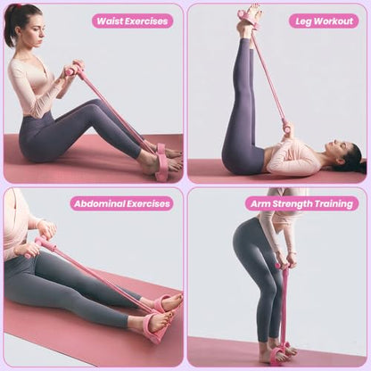 Resistance Bands Set for Women, 7-Piece Resistance Bands with Handles, Figure-8 Band & 5 Yoga Loop Bands, Medium Resistance for Home Gym, Pilates, Yoga, Stretching & Strength Training - color: pink