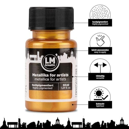 Metallic Acrylic Paint 1.69 fl oz - Brilliant Gold - Premium Metallic Paint for Artists and Crafters. High Coverage, Lightfast & Durable. Ideal for Canvas, Wood, Ceramic & More - color: Brilliant Gold