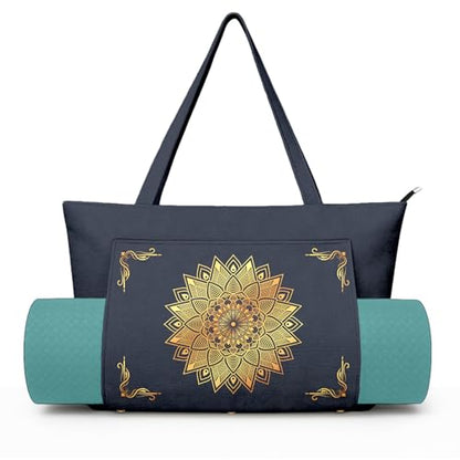 Yoga Bag for Women, Large Canvas Yoga Mat Tote Bag with Yoga Mat Carrier | Large Mat Pocket Fitness Tote for Pilates, Gym, Travel, Office & Beach - color: Blue Mandala-2