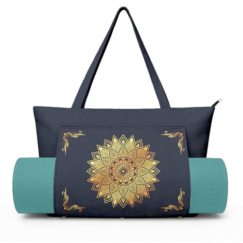 Yoga Bag for Women, Large Canvas Yoga Mat Tote Bag with Yoga Mat Carrier | Large Mat Pocket Fitness Tote for Pilates, Gym, Travel, Office & Beach - color: Blue Mandala-2