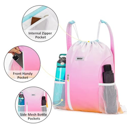 WANDF Drawstring Backpack, Gym String Bag with Shoulder Pad - color: M, Rainbow, size: Medium