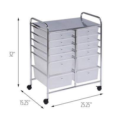 Honey-Can-Do Rolling Craft Storage Cart, Clear, 12-Drawer | Mobile Organizer and Craft Storage Tower on Wheels for Office, Classroom, and Art Supplies