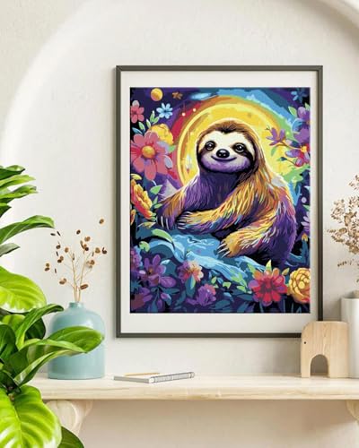 TOCARE Sloth Paint by Numbers Kit for Adults, Sloth Paint by Number Canvas Kit for Kid, Acrylic Adults' Paint-by-Number Kits for Animals Lovers 16x20inch (Without Framed) - color: TC-OPC-348