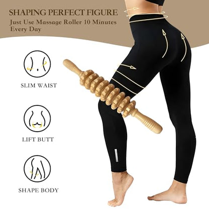 Manual Wood Therapy Massage Stick, Wooden Cellulite Muscle Roller for Legs - color: Wood
