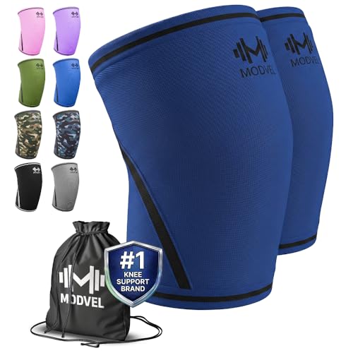 Modvel Strength 7mm Knee Sleeves (Pair) for Weightlifting & Powerlifting (USPA, IPL Approved) | High-Performance Knee Compression Support For Squats, Weight Lifting - Men and Women - color: BLUE, size: Medium