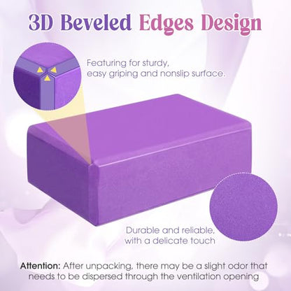 RoundFunny 5 Pcs Yoga Blocks Knee Pads Yoga Strap Set Soft Premium Foam Blocks Accessories for Pilates Meditation General Fitness Stability, Kneeling, Balance, Deepen Stretches and Toning - color: Purple