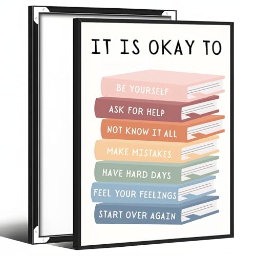 Balsuka It Is Okay To Poster Mental Health Inspirational Wall Art Motivational Positive Affirmations Canvas Print Encourage Educational Wall Decor for Office Classroom 8x10inch Black Aluminum Frame - color: style-1 Black Aluminum Frame, size: 8"L x 10"W
