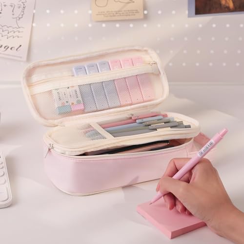 SKYDUE School Supplies Kit, 38 PCS Cute Stationery Set with Large Pencil Case, Pens, Mechanical Pencil Set, Highlighters & Refills, Aesthetic School Supplies for Girls, College, Back to School Pink - color: Pink
