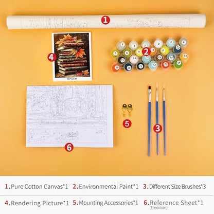 TUMOVO Paint by Numbers for Adults Maple Leaves in the Book | book 16x20 inch canvas kit with acrylic paints and 3 brushes, stress-relief painting kit for a calming hobby. - color: Book