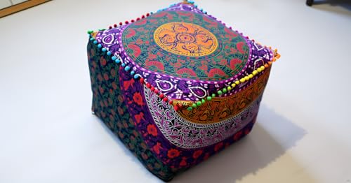 CRAFT KALA Mandala Meditation Floor Pillows Square Pillow Cover Seating Decorative Adults Bohemian Floor Cushion Cover Outdoor Living Room Throw Ottoman Poufs Cover 22X22X14 inches, Multi Six Color - color: Multi Six Color, size: 22x22x14 inches