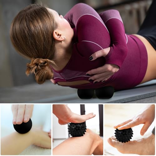 Massage Lacrosse Ball, Spiky Massage Ball, for Deep Tissue, Trigger Point and Myofascial Release, Muscle Knots, and Yoga Therapy (Black-Black) - color: Black-black