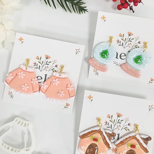 Xaekicr 3 PCS Christmas Polymer Clay Cutters Set – Winter Snow Globe, Sweater, House Clay Cutters for Earrings – Holiday Polymer Clay Molds and Clay Tools for DIY Crafts - color: 2A