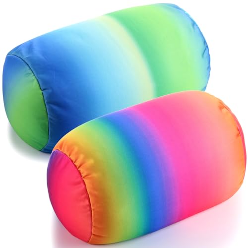 Barydat 2 Pcs Microbead Pillow Microbead Pillows Neck 11.4 x 6.3 in Body Support Microbead Bolster Cylindrical Pillow Colorful Rainbow Neck Pillow for Sleeping Travel Head Back Cervical Cushion