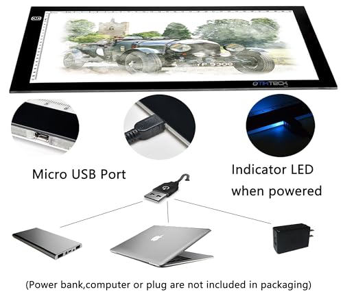 A4 Ultra-Thin Portable LED tracing Light Box Dimmable Brightness LED Art Tracing Pad for Artist Drawing Sketching Animation Stencilling and 5d Diamond Painting (Black, A4)