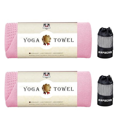 HAPBEAR 2 Pack Non Slip Yoga Mat Towel with Grip Dots, 72" x 24" Hot Yoga Towel - Super Absorbent Microfiber Yoga Towel for Hot Yoga, Bikram, Pilates and Gym Workout - Pink - color: Pink (2 Pack)