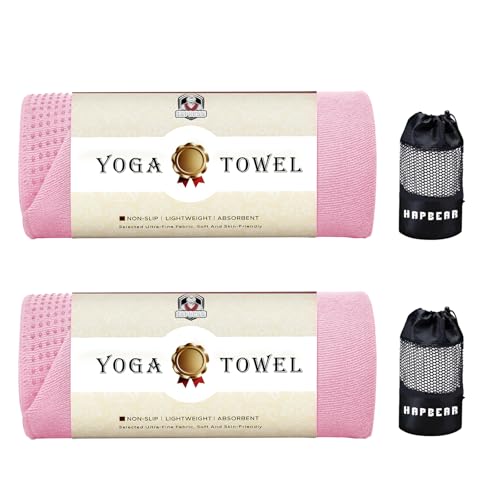 HAPBEAR 2 Pack Non Slip Yoga Mat Towel with Grip Dots, 72" x 24" Hot Yoga Towel - Super Absorbent Microfiber Yoga Towel for Hot Yoga, Bikram, Pilates and Gym Workout - Pink - color: Pink (2 Pack)