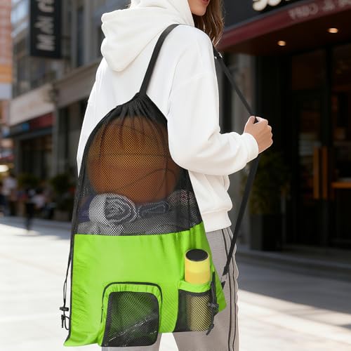 NATURAL STYLE Mesh Drawstring Gym Swim Beach bag, Large Waterproof Pool Sports Backpack for Swimming Gear Workout Yoga Travel - color: Green