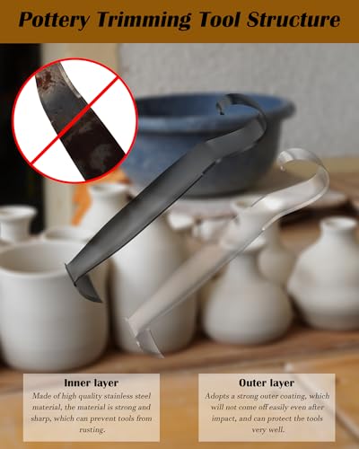 Mojiteor Stainless Steel Pottery Trimming Tools for Clay and Ceramic Trim, Pottery Double Ended Trim Tools and Trimming Tools Ceramics for Pottery and Clay Artists (2 Pack) - color: 2 Pack