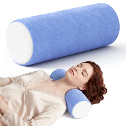 Neck Roll Cervical Pillow for Neck Pain Relief - Memory Foam Neck Pillow for Bed, Round Neck Pillows for Sleeping, 15.7 * 6 * 6inch (Blue-White) - color: Blue White, size: Large - 6.0" H