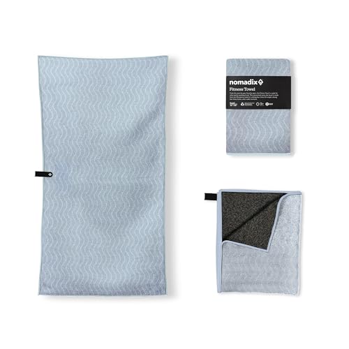 Nomadix Fitness Towel- Microterry Quick-Dry Gym & Yoga Sweat Towel, Odor-Resistant, Ultra Absorbent, Sand & Pet Hair-Resistant, Recycled Material, 30″×16″- Regenerative Black- Pale Blue - color: Regenerative Pale Blue