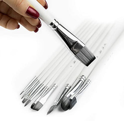 ADIS&Guys Professional Paint Brush Set – 10 Pcs for Acrylic, Oil, Face & Body Painting – Ideal for Artists, Kids & Beginners - color: White