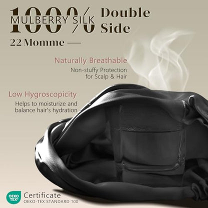 ZIMASILK 22 Momme 100% Mulberry Silk Bonnet for Sleeping Women, Black - color: Black