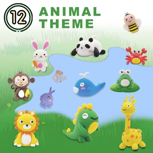 Air Dry Clay Kit for Kids: 12 Animals Clay with Sculpting Tools & Tutorials | Safe Non-Toxic, Easy to Shape, 24H Natural Drying & No Baking, DIY Modeling Craft for Boys Girls in School Class Home Party
