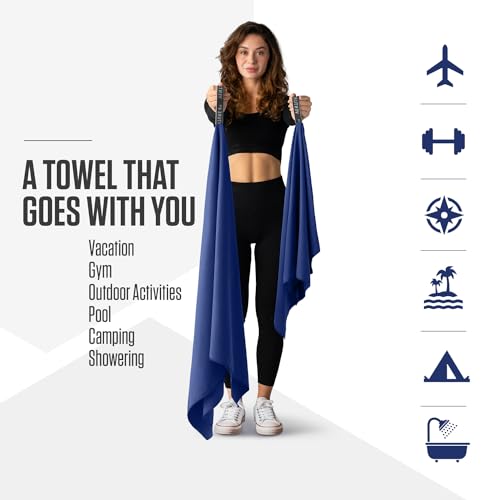 VENTURE 4TH Quick Dry Microfiber Towel for Camping & Gym - Navy Blue Large - color: Navy Blue, size: 60.00" x 31.50"