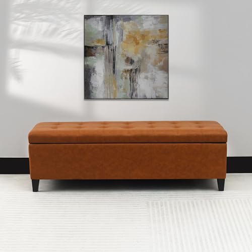 Joveco 51 Inch Storage Bench,Leather Tufted Storage Ottoman with Legs - color: 51", Dark Orange