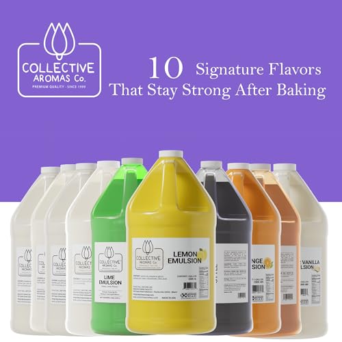 Collective Aromas Co. Lemon Emulsion for Baking – Concentrated Lemon Flavoring for Cakes, Cookies, Frosting, Fillings & Desserts – Liquid Baking Flavoring, 1 Gallon, No Alcohol, Kosher, Made in USA - size: Lemon - 1 Gallon (128 fl oz)