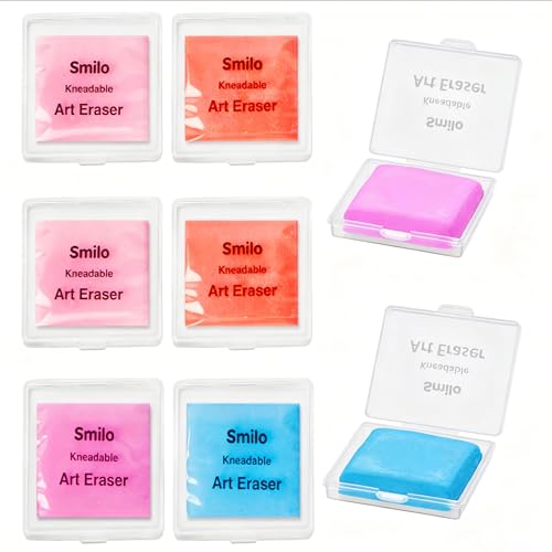 Smilo Kneaded Erasers for Artists, Moldable Putty, 8-Pack, 4 Colors | Reusable, Dust-Free and No Smudge, Art Erasers with Storage Case for Charcoal, Graphite, Pencil and Pastel Drawing - color: 4 Colors-1