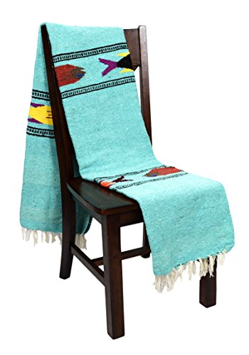 Open Road Goods Thick Mexican Yoga Blanket - Serape Fish Design - Handmade (Mint) - color: Mint
