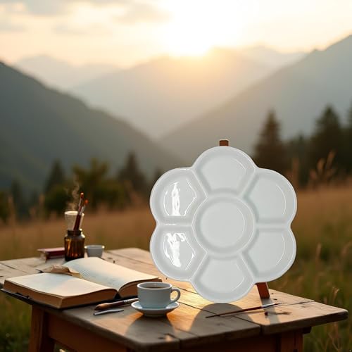2Pcs White Porcelain Watercolor Palette - Washable Ceramic Paint Tray with Non-Stick Surface, Professional Artist-Grade Mixing Palette for Studio and Outdoor Painting