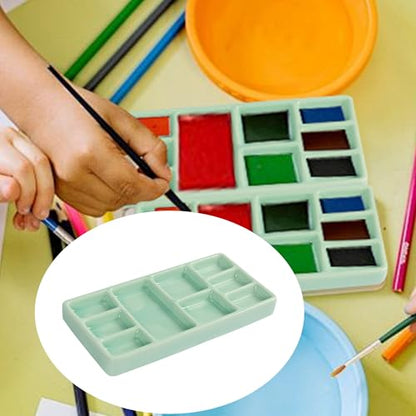 Porcelain Watercolor Palette - 10 Well Ceramic Artist Paint Palette with Mixing Tray for Painting and Craft Projects（Green） - color: Green