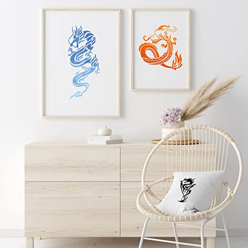 8 Pcs Dragon Stencils Airbrush Stencils Tattoo Stencil Paint Stencils Reusable Plastic Dragon Stencil for Painting on Wood Furniture Wall DIY Crafts Drawing Decoration