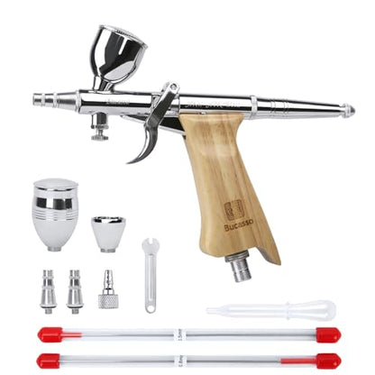 Bucasso Airbrush Kit, Air Brush Spray Gun with 0.3mm/0.5mm/0.8mm Needles/Nozzle Sets, 3cc/7cc/11cc Replaceable Fluid Cup for Painting Model Nails Cake Tattoo Makeup - color: W002-Burlywood