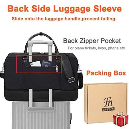 IBFUN Weekender Bags for Women, 21" Travel Duffle Bag with Shoe Compartment - color: A9-Nylon-Black
