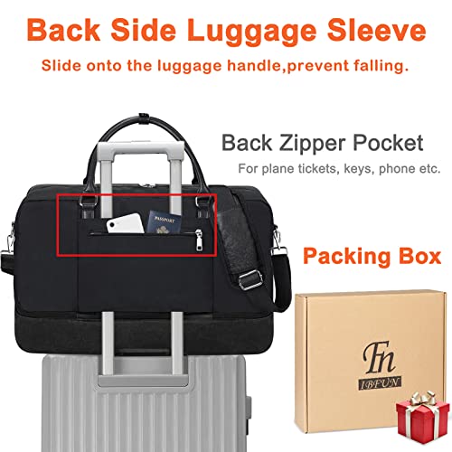 IBFUN Weekender Bags for Women, 21" Travel Duffle Bag with Shoe Compartment - color: A9-Nylon-Black