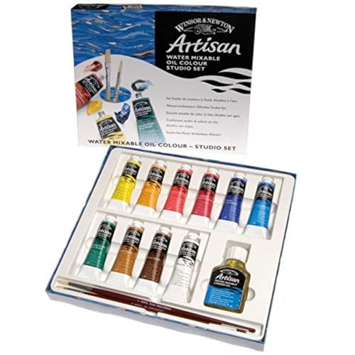 Winsor & Newton Artisan Water Mixable Oil Paint, Studio Set, 10 x 37ml | Clean with water; no solvents needed. Color depth, lightfastness, opacity/transparency are the same as traditional oils. - style: Studio Set