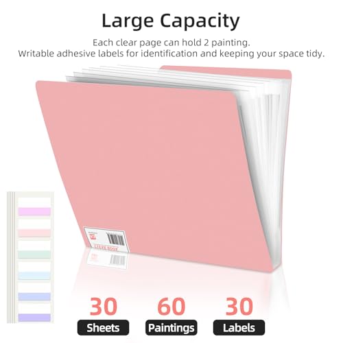 A3 Diamond Painting Storage Book, 60 Views Art Portfolio Presentations Folder with 30 Pages Protectors, 17.3x12.8in - color: Pink