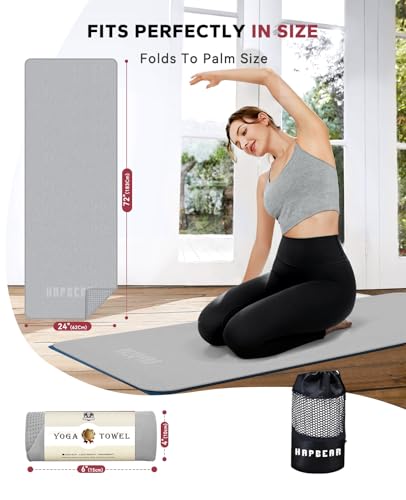 HAPBEAR Non Slip Yoga Mat Towel with Grip Dots, 72" x 24" Hot Yoga Towel - Super Absorbent Microfiber Yoga Towel for Hot Yoga, Bikram, Pilates and Gym Workout - Grey - color: Grey