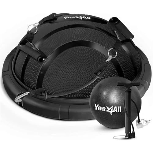 Yes4All 880LBS Half Ball Balance Trainer, Pilates Balance & Stability Ball for Exercises, Home Gym, Floor & Full Body Workouts - color: B. Upgrade Combo - Full Black