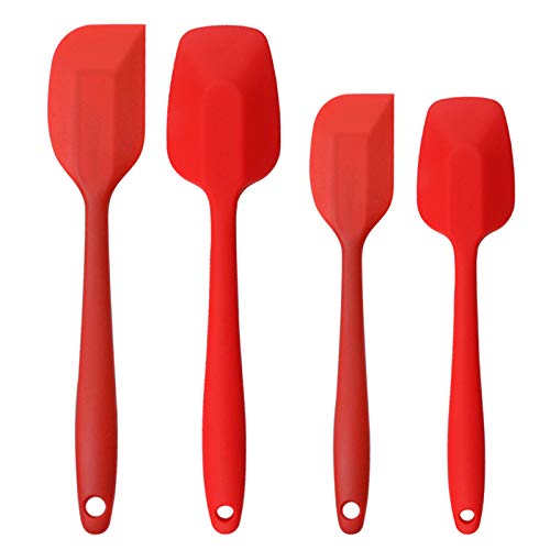 Silicone Spatulas Set, Rubber Spoon Spatula Heat Resistant Spoonula One Piece Design Seamless Spatula Non-Stick Scrapers Baking Mixing Tool (Red Set) - color: Red Set
