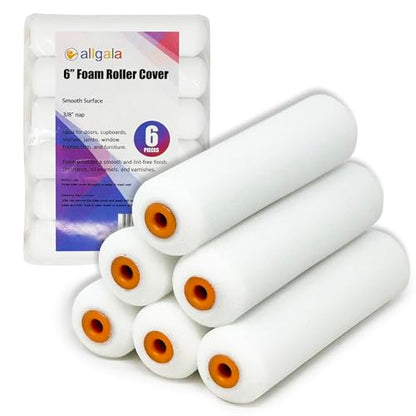 Allgala 6-Piece 6 inch Shedless Mini Foam Sponge Paint Roller Cover for Trim Wall Funiture Doors Etc - TH10385 - size: 6" Foam (Pack of 6)
