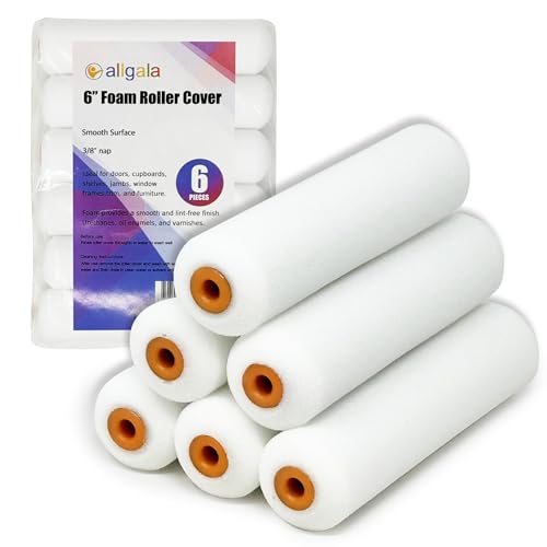 Allgala 6-Piece 6 inch Shedless Mini Foam Sponge Paint Roller Cover for Trim Wall Funiture Doors Etc - TH10385 - size: 6" Foam (Pack of 6)