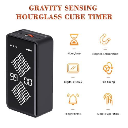 Digital Hourglass Timer, 1-99 Minutes Adjustable Time Sand Time Desk Countdown Clock, Mute/High/Low Adjustable Volume for Classroom, Homeschooling Study Tool, Task Reminder, Home, Kitchen (Black)