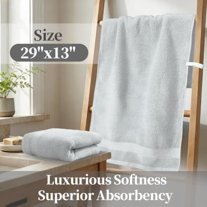 VOOVA & MOVAS Light Gray Hand Towels 2 Pack, 100% Cotton, 13x29 in | Lightweight Ultra Soft & Highly Absorbent, Quick Dry, Built-in Hanging Loop, Great for Home, Gym & Hotel - color: Lightgray